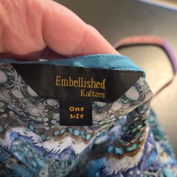 Vibrant Blue Patterned Women's Embellished Kaftan One Size - Picture 5 of 5